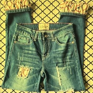 L&B Stylish Blue Boyfriend Jeans with Distressed Accents